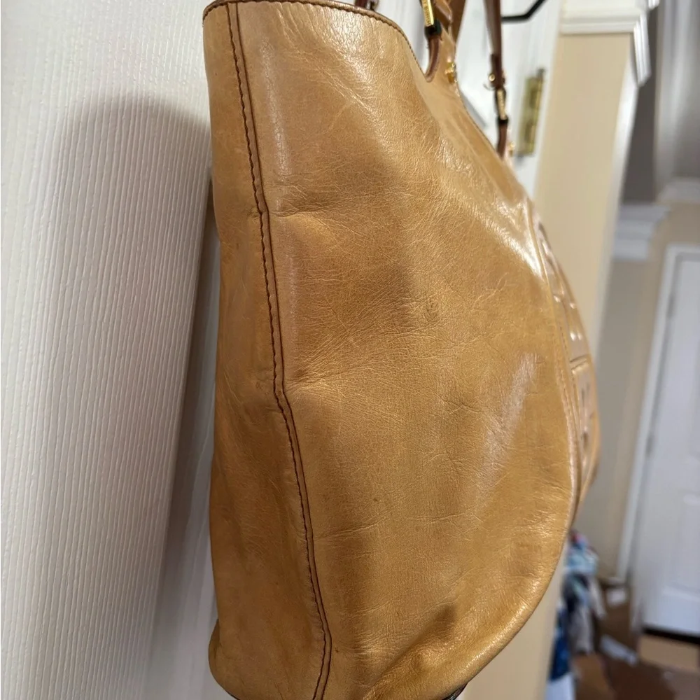 Tory Burch Bombe Glazed Leather Tote in Royal Tan EUC - Picture 4 of 16